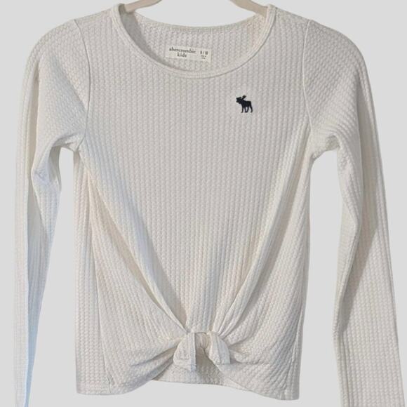 abercrombie kids Other - Abercrombie Kids Waffle Knit Tie Front Shirt Girls 9/10 White Long Sleeve Moose